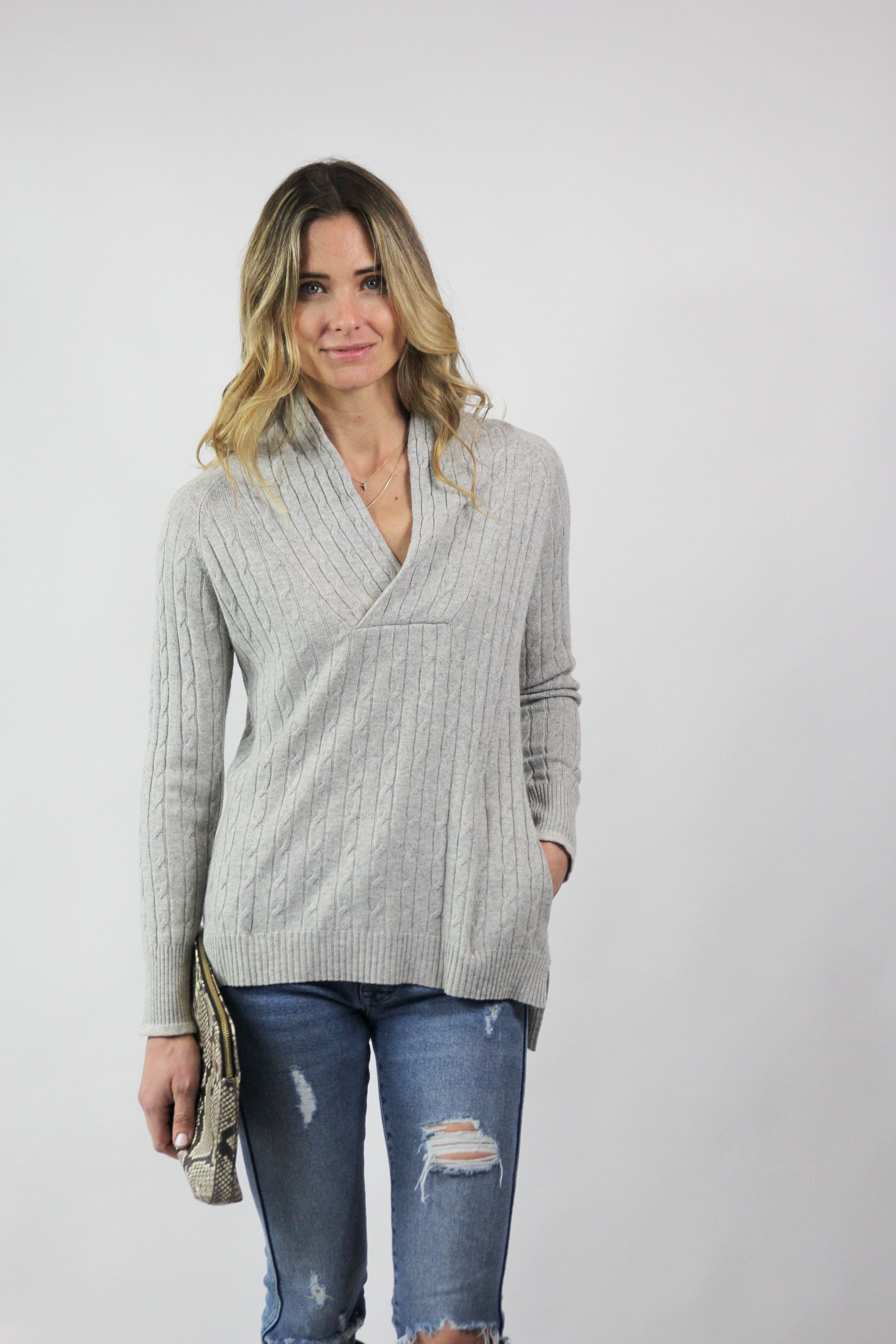 Cabled Shawl Collar Sweater